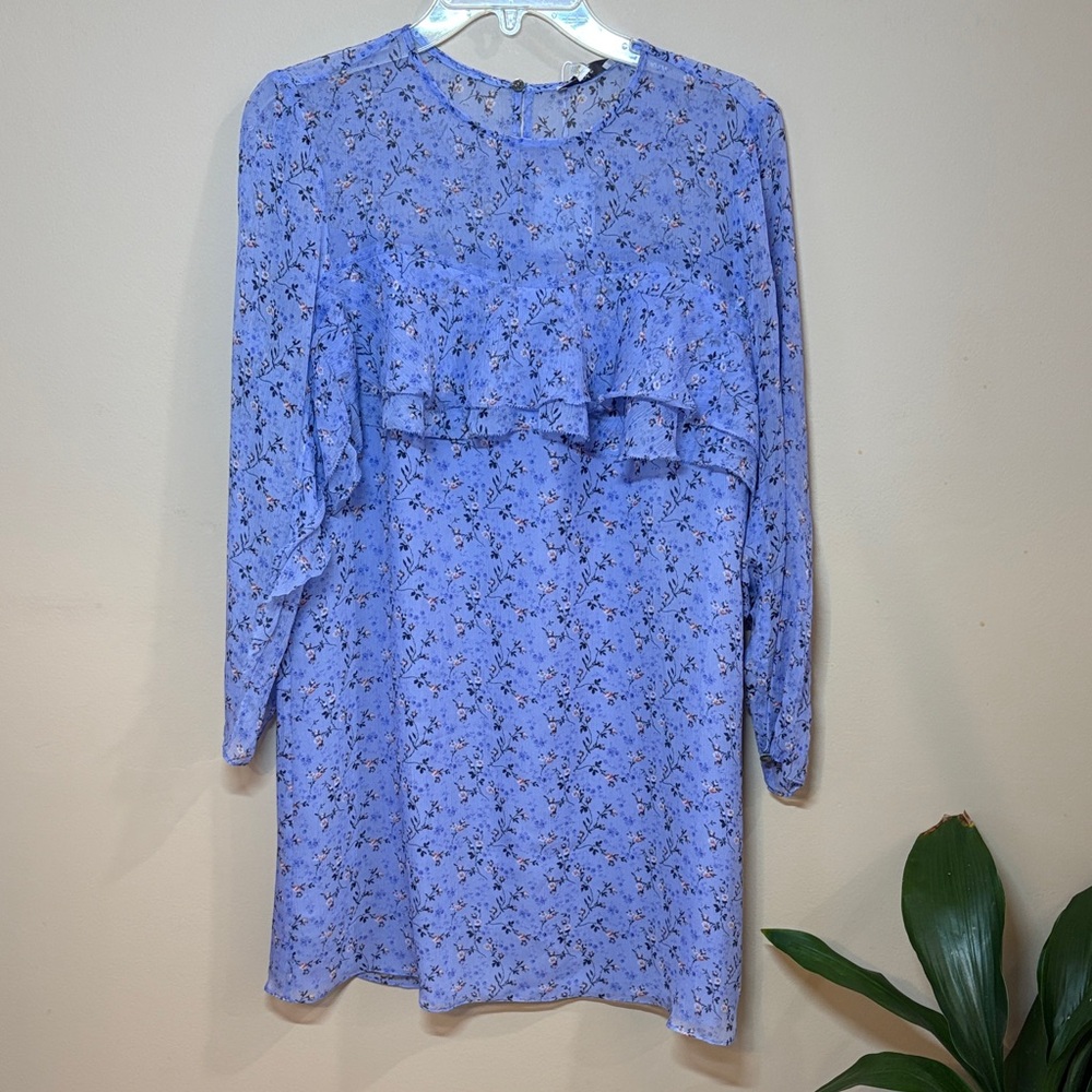 Joie Lilac Floral Ruffle Trim Silk Sheath Dress, Small